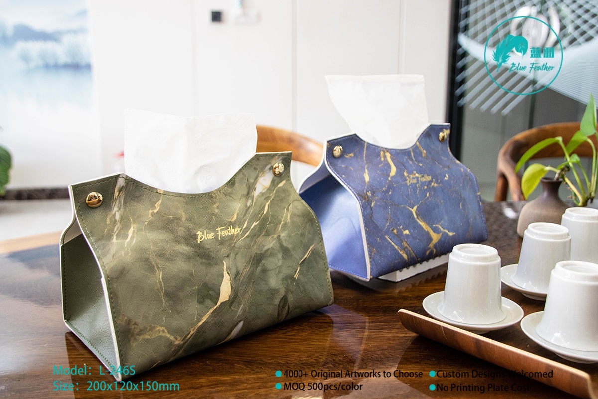 Decorative Marble Print Leather Tissue Box for Modern Home & Office